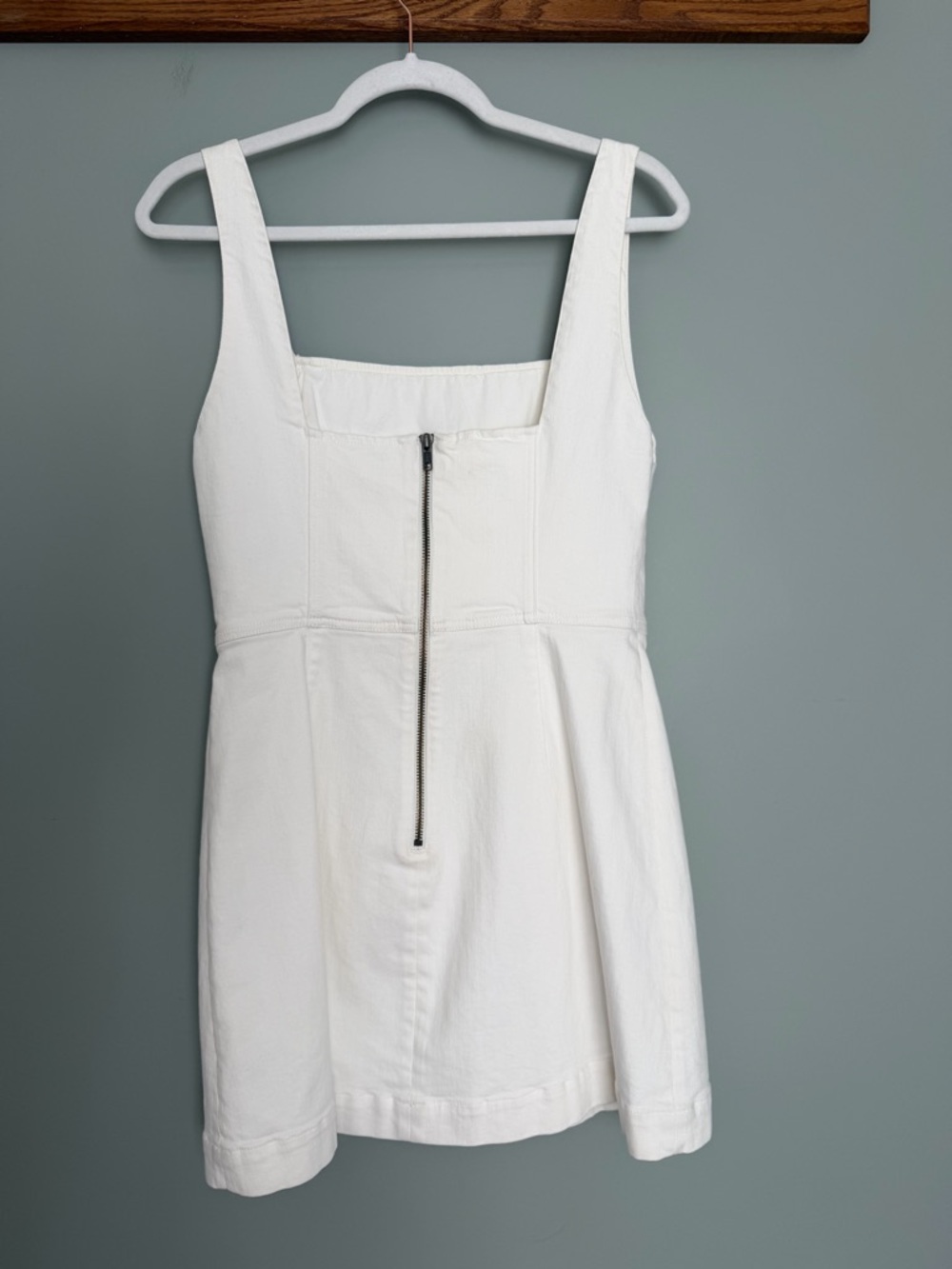 Alice + Olivia Jeans "Maryann" White Sugar Denim Square Neck Mini Dress *Altered - Picture 8 of 17